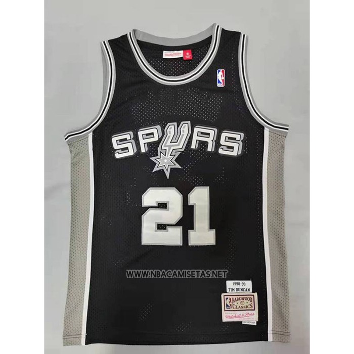 Camiseta San Antonio Spurs Tim Duncan NO 21 Mitchell & Ness 1998-99 Negro2